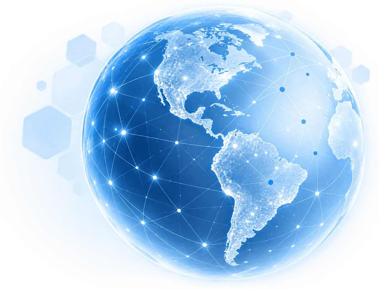 Globo digital conectado que representa el alcance de las soluciones de Omnia Digital